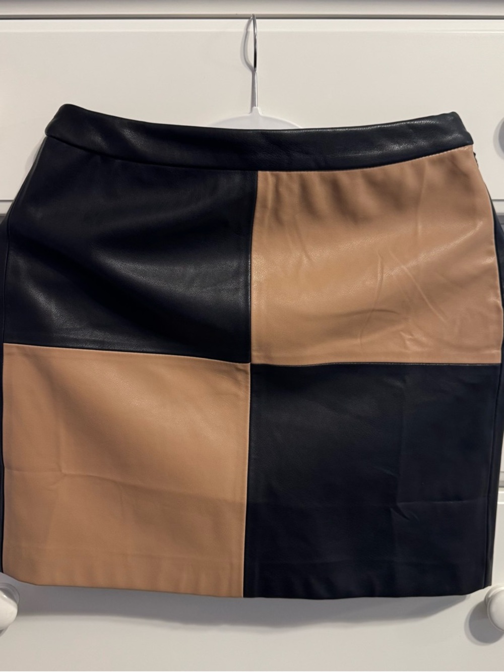 THML Black & Tan Colorblock Faux Leather Mini Skirt